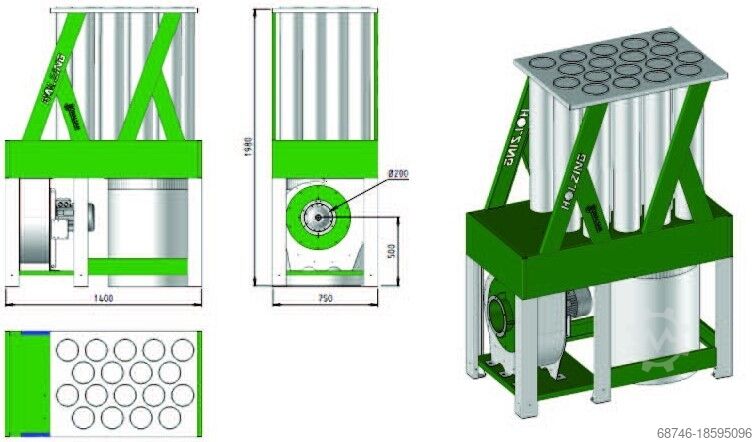 Mobiel afzuigsysteem 4500 m3h Holzing S125 4500 m3h