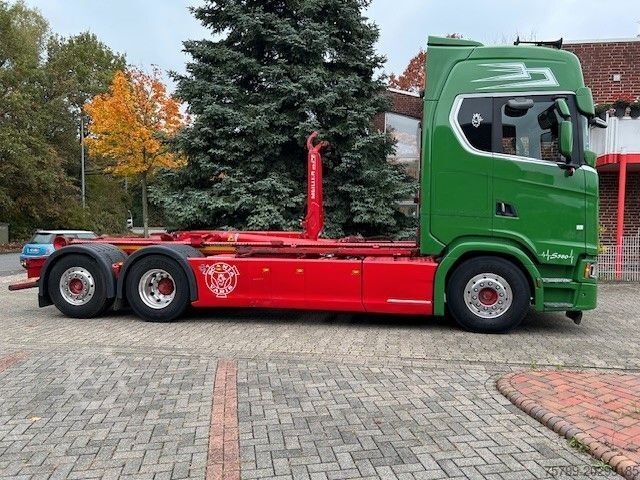 Kamion s kipom s pomičnim kontejnerom SCANIA S580 V8 MEILLER Abroller  mit Lift+Lenkachse 6x2