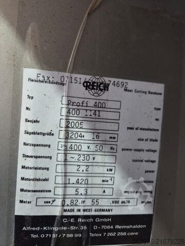 Meat processing machine Reich GmbH Profi 400 Bandsaw