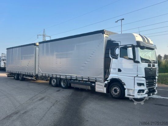 Platós teherautó ponyvával MAN TGX 26.480 6X2, PRITSCHE-PLANE JUMBO-ZUG, H&W TANDEM
