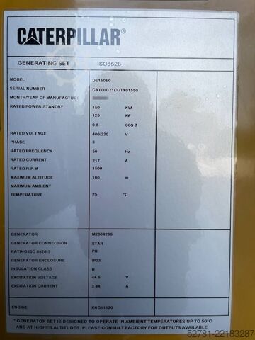 Ballast CAT DE150E0 - 150 kVA Surplus Generator - DPX-25117