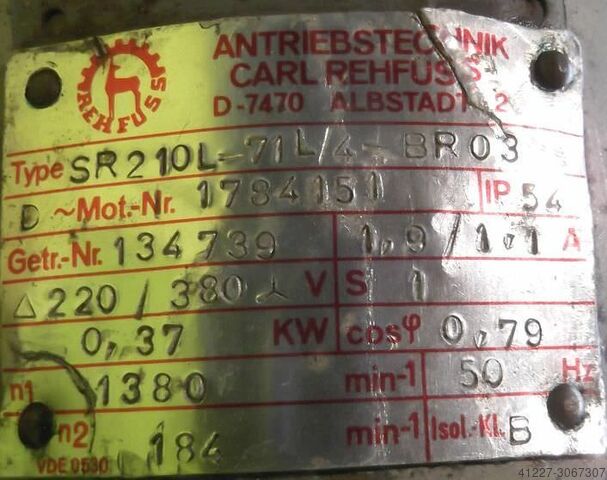 Tandwielmotor 0,37 kW 184 tpm Rehfuss SR210L-71L/4-BR03