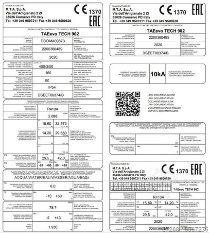 Koelers, waterkoelers, koelers Kühlmaschinen, MTA S.p.A. - TAEevo Tech 902 P3 -178 kW
