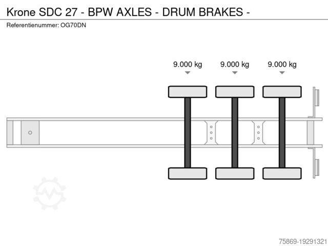 Transporte de contenedores Krone SDC 27 - BPW AXLES - DRUM BRAKES -
