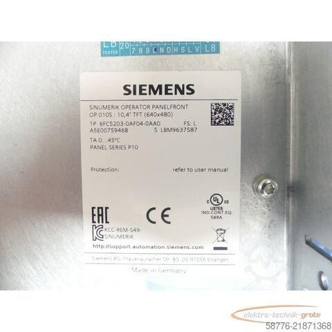 Komponente Siemens 6FC5203-0AF04-0AA0 Bedientafelfront SN: LBM9637587 --