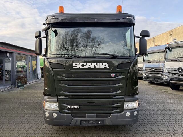 Three-sided tipper truck Scania G450 8X2*6 Kipper Kran HMF 2620 K5