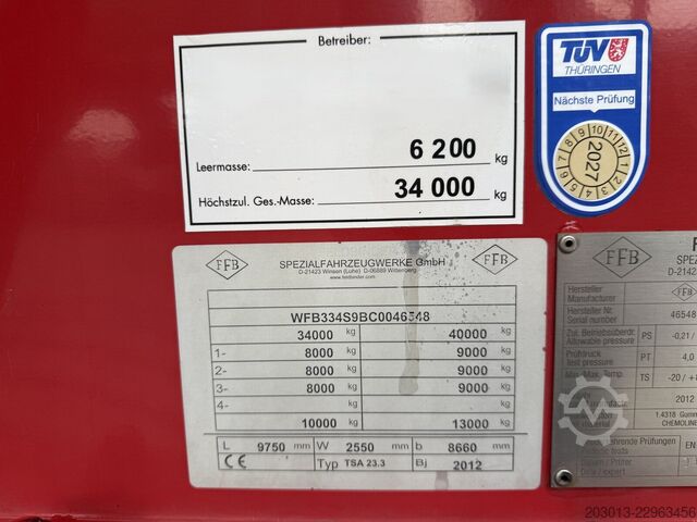 Silo oplegger FELDBINDER FFB TSA 23.3-1 Silo - Chemie, gummiert ADR FL AT