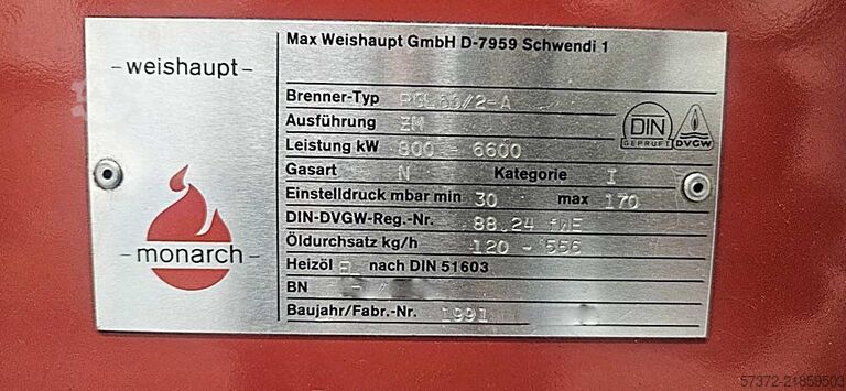 Parní kotel Loos/Weishaupt UL 6000/Monarch RGL 60/2-A
