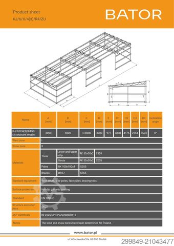 6x24 Verzinkte stalen halconstructie BATOR Konstrukcja stalowa