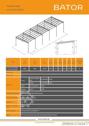 6x24 Verzinkte stalen halconstructie BATOR Konstrukcja stalowa
