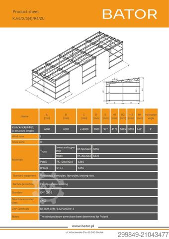 6x24 Verzinkte stalen halconstructie BATOR Konstrukcja stalowa