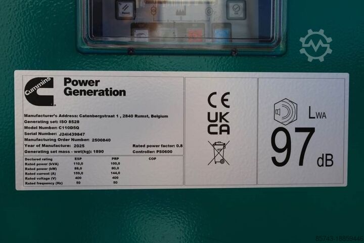 Generator set Cummins C110D5Q Declaration of Conformity, Diesel, 110kVA,