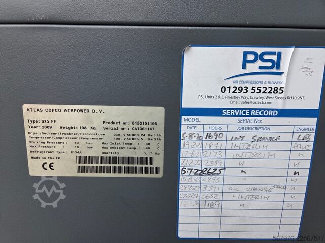 Rotatiecompressor Atlas Copco Airpower B.V. GX5 FF Rotary Screw Compressor and Tank