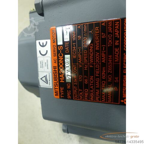 Mitsubishi engine Mitsubishi HA200NC-S SN 7Y107 + Encoder OSA104 SN J4AVP3XY7FQ ungebr.