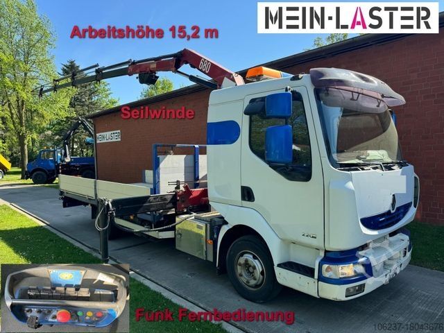 Lastbilsmonterad kran RENAULT Midlum 220 HMF 683 K4 15m-400 Kg Funk Seilwinde