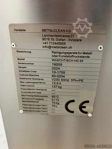 Reinigingssysteem HD-wasbak 80BAR Metalclean Hochdruck Waschtisch 80BAR Waschtisch 3X / automower