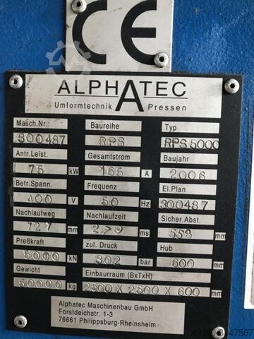 Dubbelstaander hydraulische pers, dubbelstaanderpers, richtpers, hydropers ALPHA TEC -- ALPHATEC RPS 5000