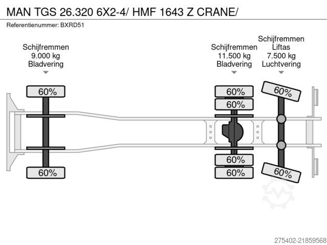 Kipper met kraan MAN TGS 26.320 6X2-4/ HMF 1643 Z CRANE/