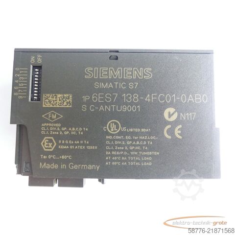 Bileşen Siemens Simatic 6ES7138-4FC01-0AB0 PROFIsafe SN: C-ANTU9001 E-Stand: 2 -neu -
