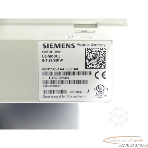 Składnik Siemens SIMODRIVE 6SN1145-1AA00-0CA0 Version: J SN: T-X52015909 --