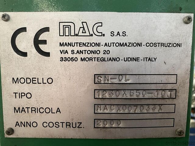 2000 M.A.C. SN-OL 1230x650-10T Biegepresse zur Holzbearbeitung. M.A.C. SN-OL 1230x650-10T