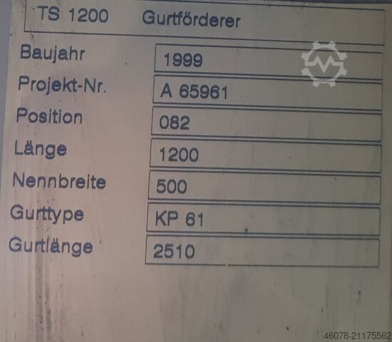 Båndtransportør Båndtransportør Båndtransportør Transnorm 1240-600-500