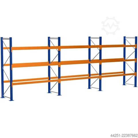 8,54 m hosszú raklapos állvány, 4 m magas, 4 szintes. Schulte Lagertechnik S610-M18