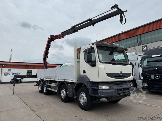 Vrachtauto met open laadbak RENAULT KERAX 460 * PRITSCHE * HMF KRAN 10,2N M *8 X 4*