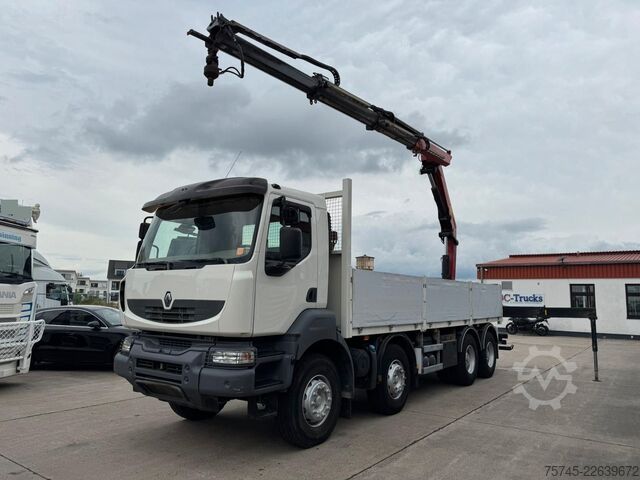 Vrachtauto met open laadbak RENAULT KERAX 460 * PRITSCHE * HMF KRAN 10,2N M *8 X 4*
