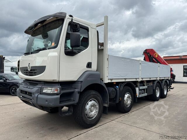 Vrachtauto met open laadbak RENAULT KERAX 460 * PRITSCHE * HMF KRAN 10,2N M *8 X 4*