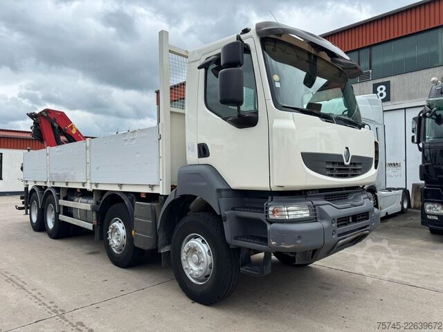 Vrachtauto met open laadbak RENAULT KERAX 460 * PRITSCHE * HMF KRAN 10,2N M *8 X 4*