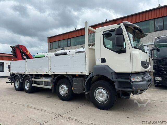 Vrachtauto met open laadbak RENAULT KERAX 460 * PRITSCHE * HMF KRAN 10,2N M *8 X 4*