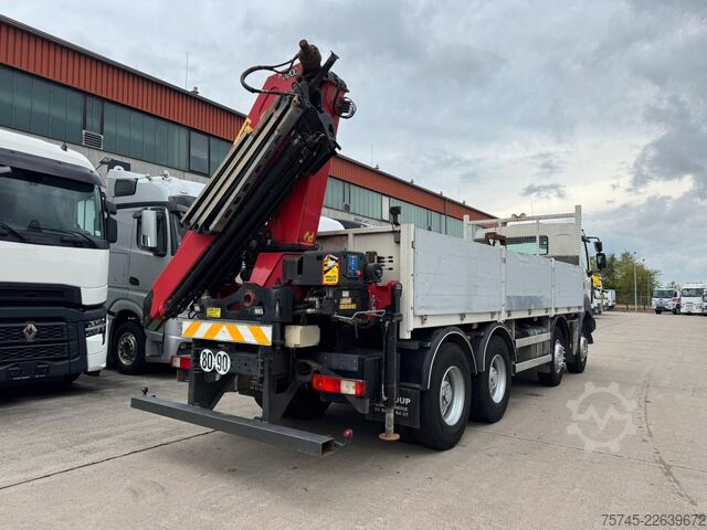 Vrachtauto met open laadbak RENAULT KERAX 460 * PRITSCHE * HMF KRAN 10,2N M *8 X 4*