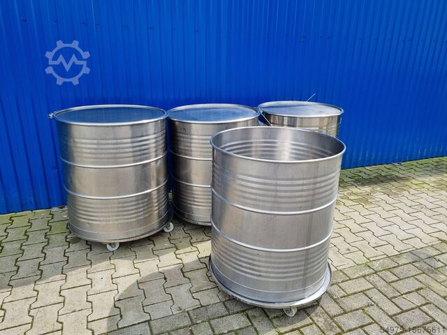 Vatcontainer van roestvrij staal op wielen