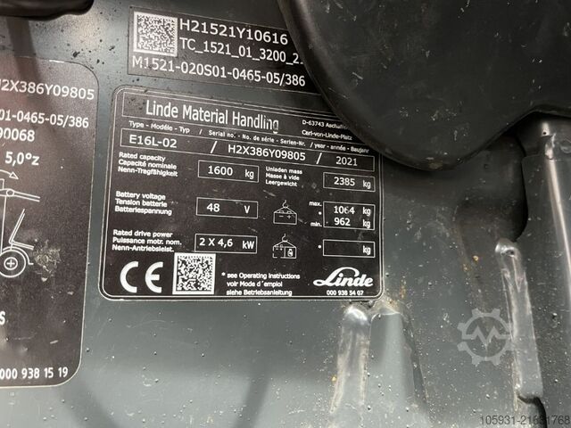 Electric 3-wheel forklift Linde E16L-02
