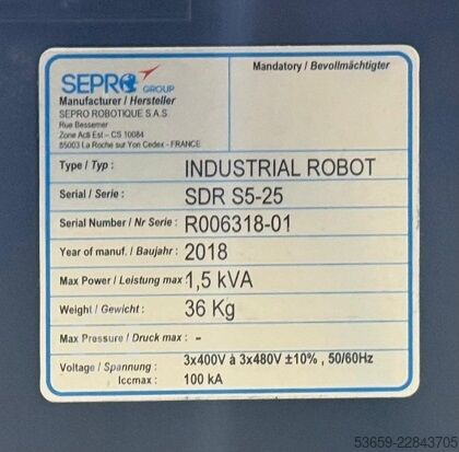 Linear robots Sepro Sepro SDR S5-25, 2018