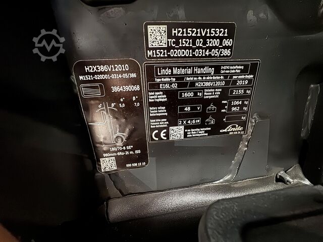 Batteria del 2021, manutenzione eseguita e controllo di sicurezza (UVV) valido fino a 10/2027. Linde E 16L