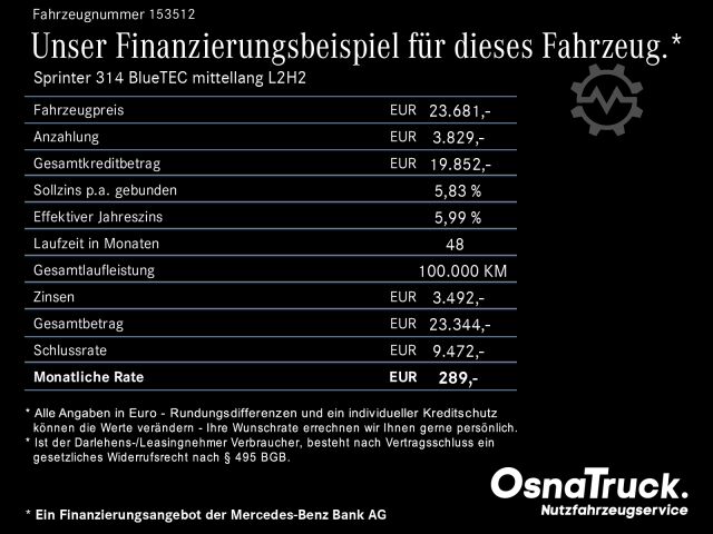Fourgon tôlé Mercedes-Benz Sprinter 314 BT mittellang L2H2 WerkstatteinrichBC