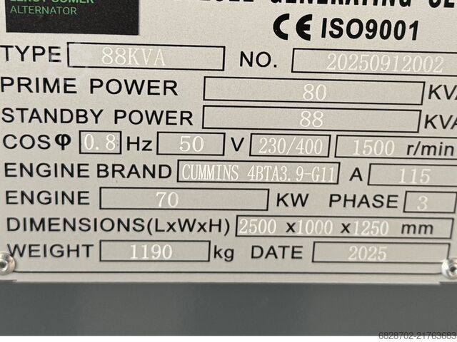 Generator Cummins 4BTA3.9-G11 - Generator - 88 kVA