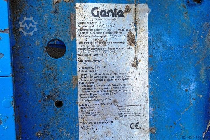 Ollós emelő Genie GS1932 Electric, Working Height 7.8 m, 227kg Capac