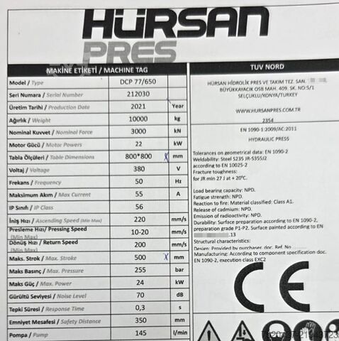 υδραυλική πρέσα Hursan 300T