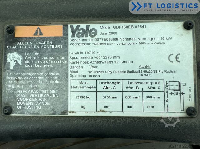 Vysokozdvižný vozík Yale GDP160EB DIESEL DUPLEX 3700 SIDE SHIFT