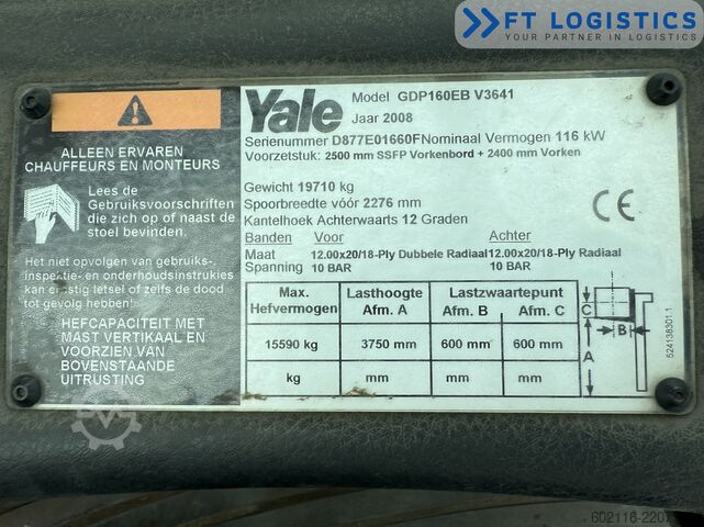 Vysokozdvižný vozík Yale GDP160EB DIESEL DUPLEX 3700 SIDE SHIFT