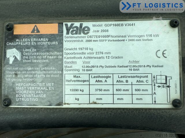 Vysokozdvižný vozík Yale GDP160EB DIESEL DUPLEX 3700 SIDE SHIFT