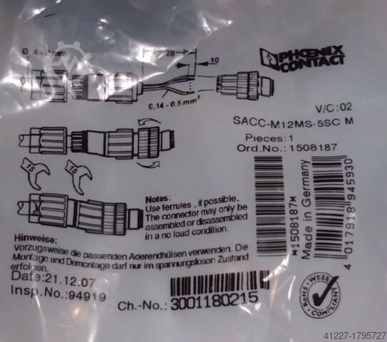 Plug 20 pieces Phoenix Contact SACC-M12MS-5SC M