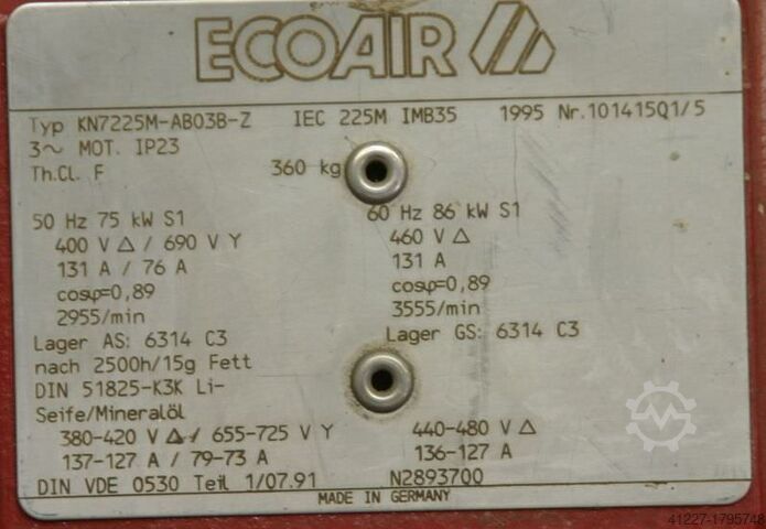 Elektromotor 75 kW 2955 tpm Ecoair KN7225M-AB03B-Z