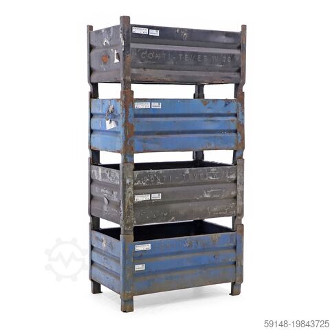 Used Stacking box steel fixed construction 4 sides, L: 960, W: 580, H: 510 (mm). 150ltr, Kruizinga 98-6989GB