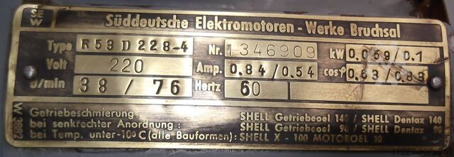 Växelmotor 0,059 / 0,1 kW 38/76 varv / min 60 Hz SEW-EURODRIVE R53D228-4
