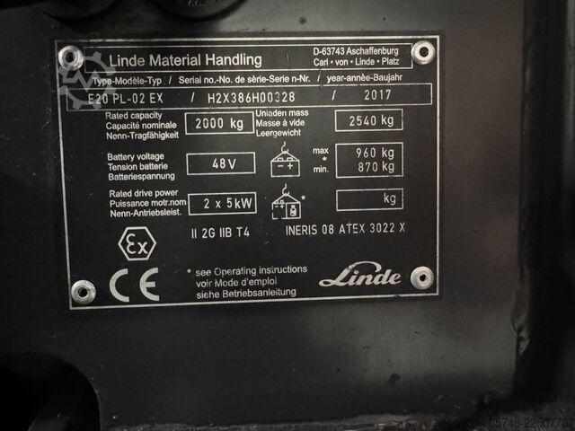  LINDE E 20 PL - 386 / 02 Evo * Atex EX * Proplan 2G / Z1 * Triplex FFL * NEW battery !!