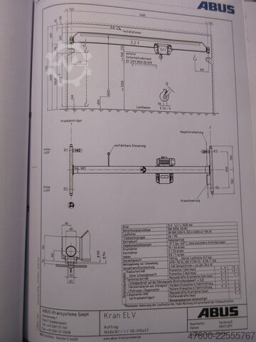 Kraanhimmel kraan halkraan spoor 9485 mm ABUS Hallenkran Brückenkran Kran ELV 3,2 NL 3200Kg Portalkran Kran 9485mm Hub 6m